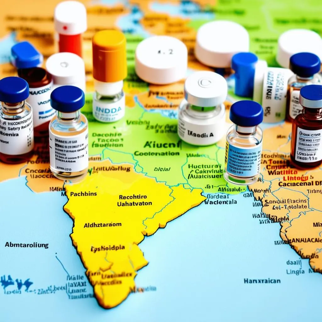 vaccine vials and India map